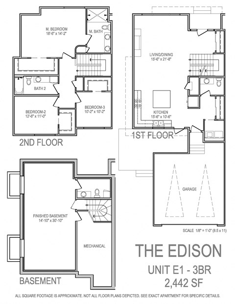 Floor plan for 3 beds, 2.5 baths, 2442 sqft